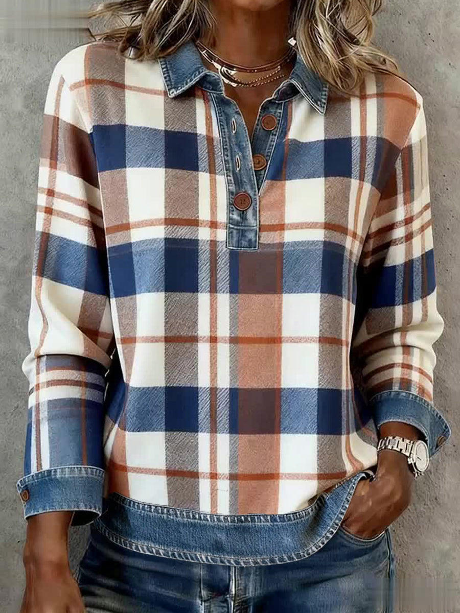 Vintage Plaid Patchwork Art Top des femmes