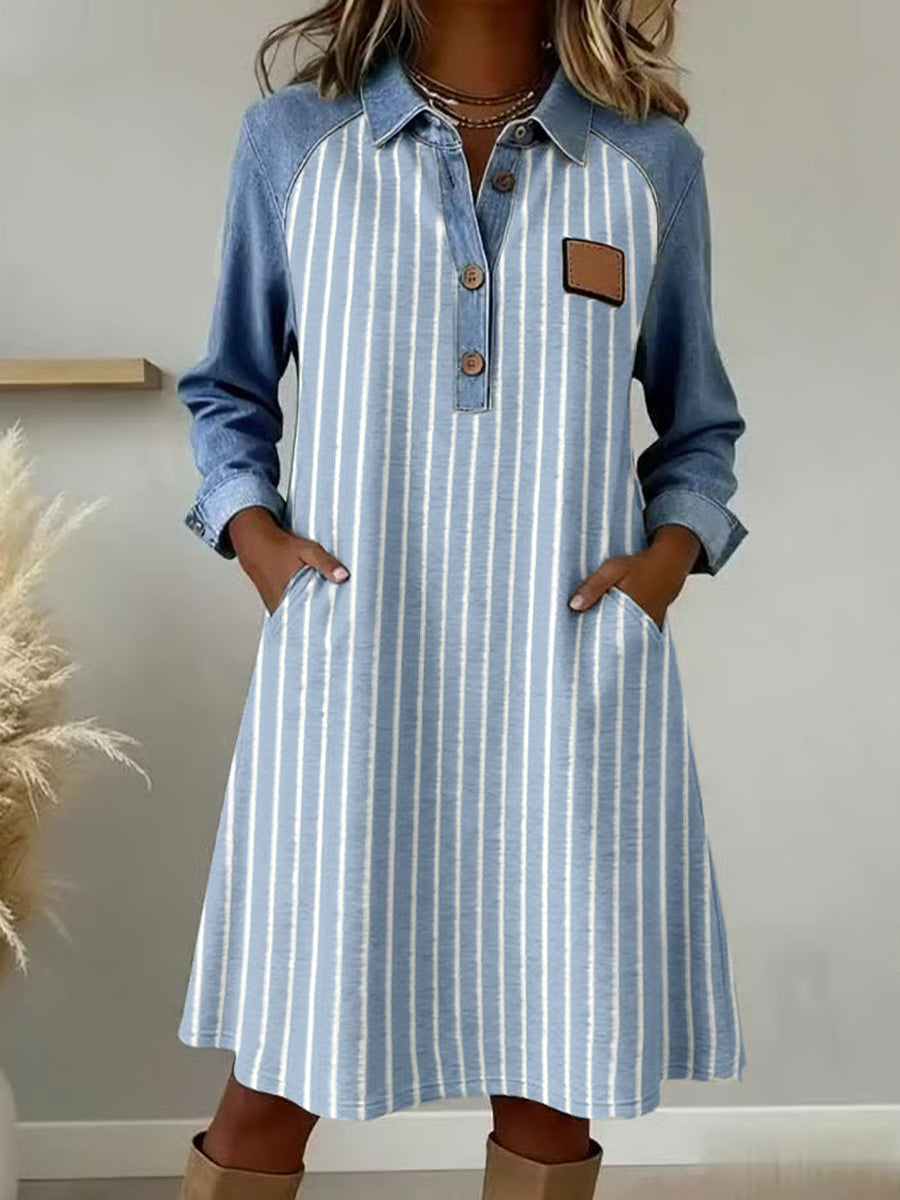 Robe Patchwork Art à motif rayé pour femmes