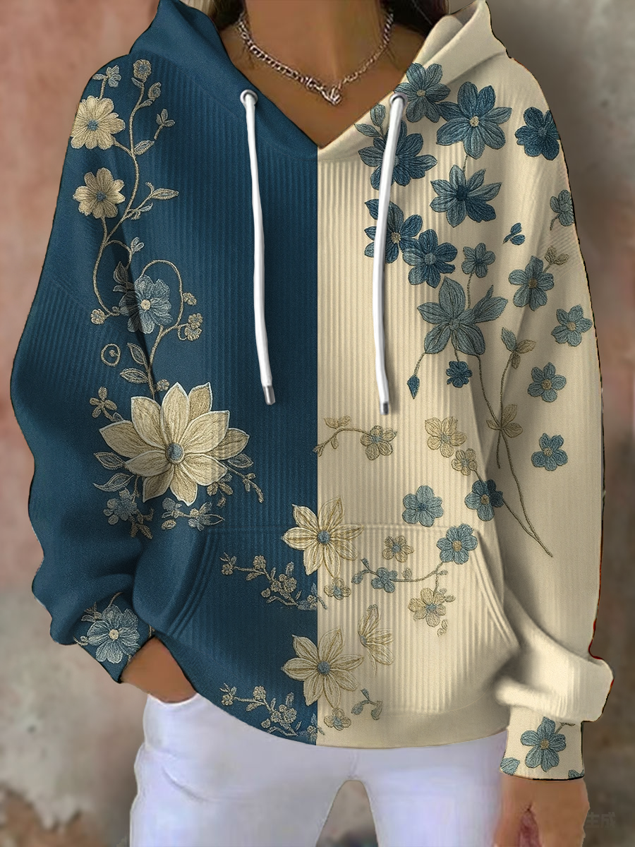 Sweat à capuche imprimé floral bohème femme