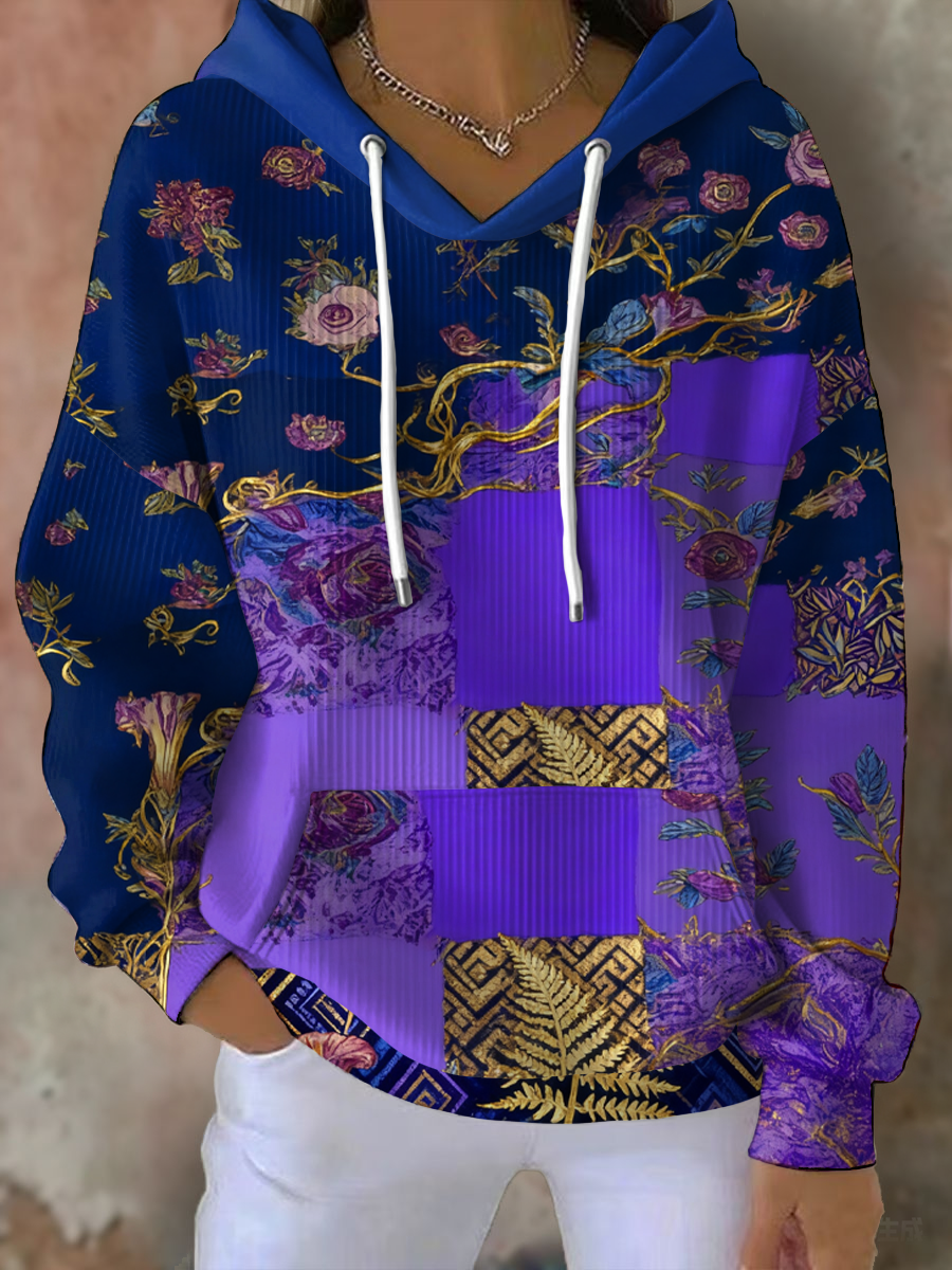 Sweat à capuche imprimé floral bohème femme