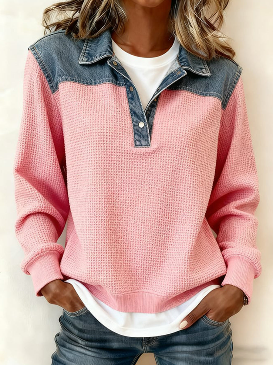 Haut de gaufre de conception de patchwork de la mode des femmes