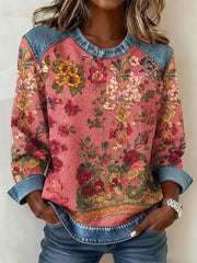 Women's Breast Cancer Awareness Floral 3D Imprimer Denim Sweatshirt