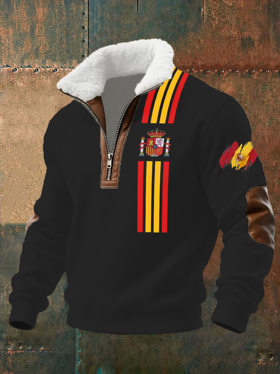 Sweat à capuche zippé à imprimé de drapeau espagnol pour hommes