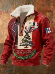 Chemise à col montant en peluche pour homme avec arbre de Noël gaulois