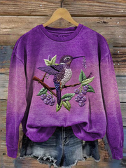 Sweat-shirt Femme Violet Gradient Colibri Imprimé Floral