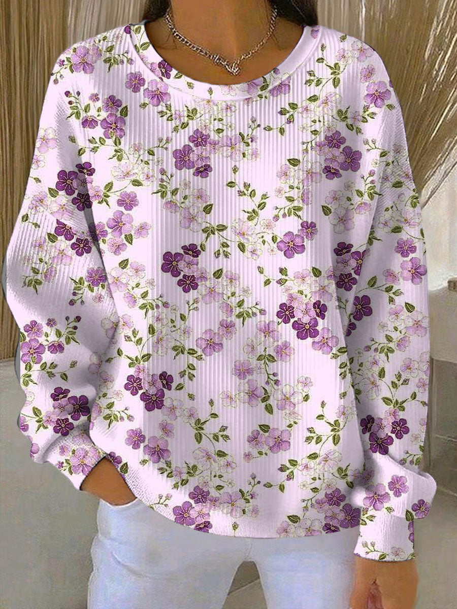 Les femmes's Casual Violet Floral Texture épaissie Sweatshirt