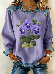 Purple Pansy Flowers Print Sweat-shirt décontracté pour femmes