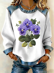 Purple Pansy Flowers Print Sweat-shirt décontracté pour femmes