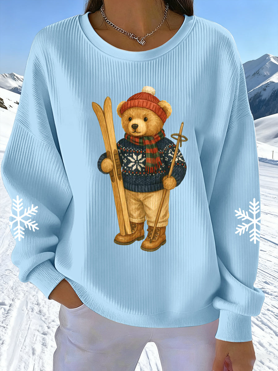 Sweatshirt à imprimé ours de ski pour femme