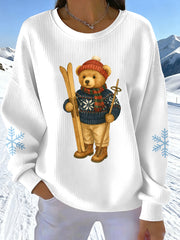 Sweatshirt à imprimé ours de ski pour femme
