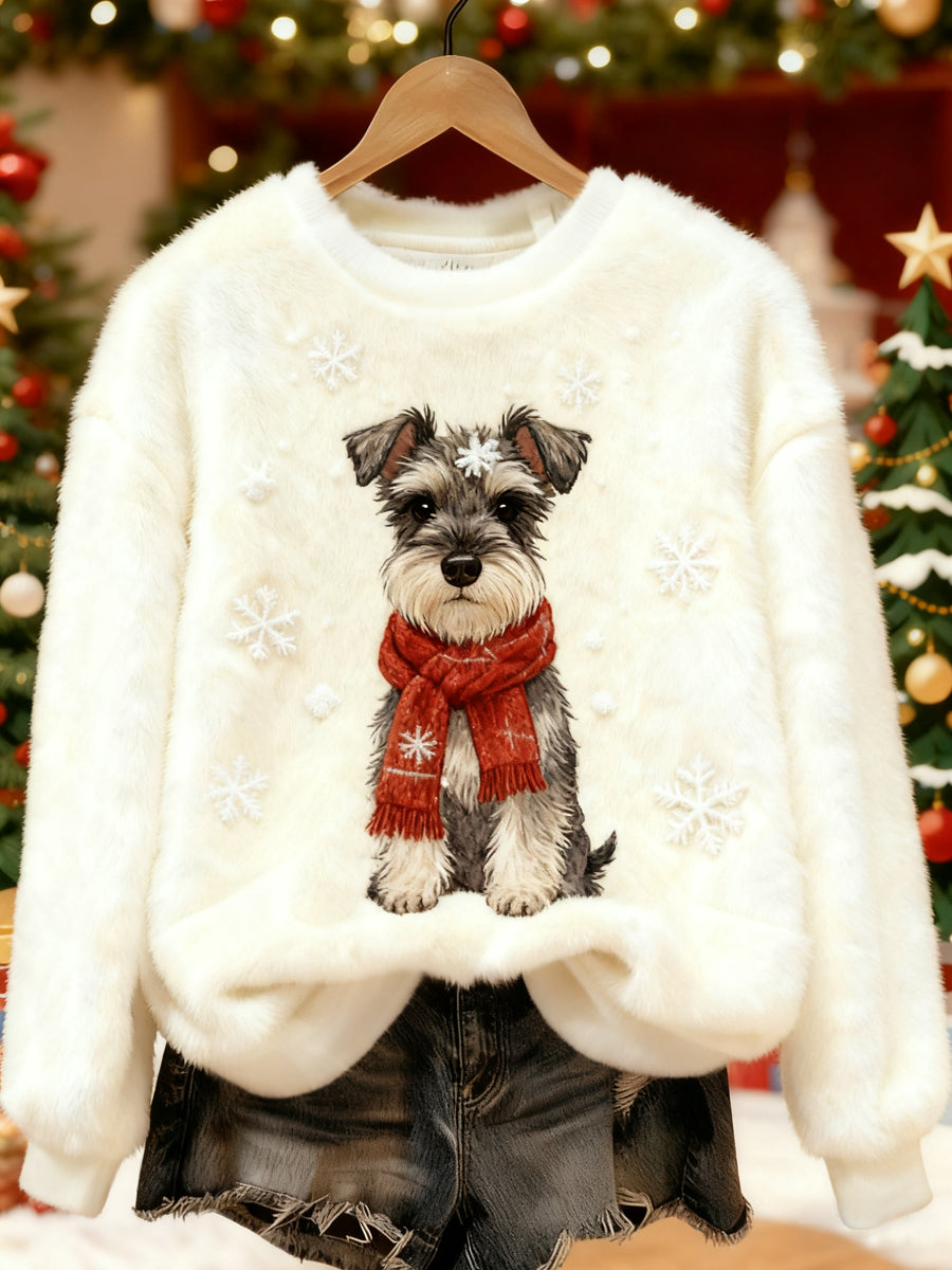 Sweat-shirt décontracté à imprimé chien de Noël pour femmes
