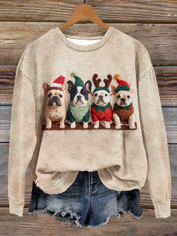 Chien mignon Noël Art imprimé Sweatshirt régulier des femmes
