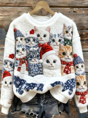 Sweat à capuche en flanelle chat de Noël pour femme