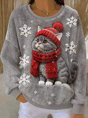 Mignon de Noël Cat Art Print Casual Flanelle Hoodie des femmes