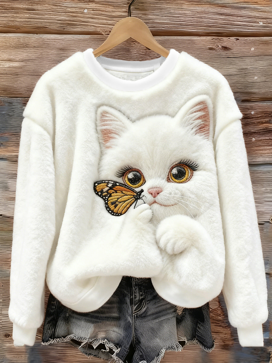 Sweat à Capuche Femme Chat Mignon Avec Papillon En Flanelle