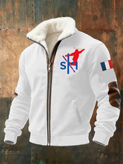 Sweat-shirt zippé à col en peluche pour homme