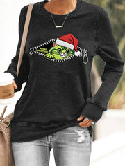Funny Mignon Joyeux Noël Grinch Cat Print Casual Sweatshirt des femmes