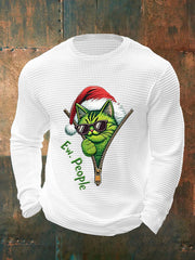 Funny Christmas Grinch Cat Print Casual Waffle Top à manches longues pour hommes