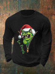 Funny Christmas Grinch Cat Print Casual Waffle Top à manches longues pour hommes