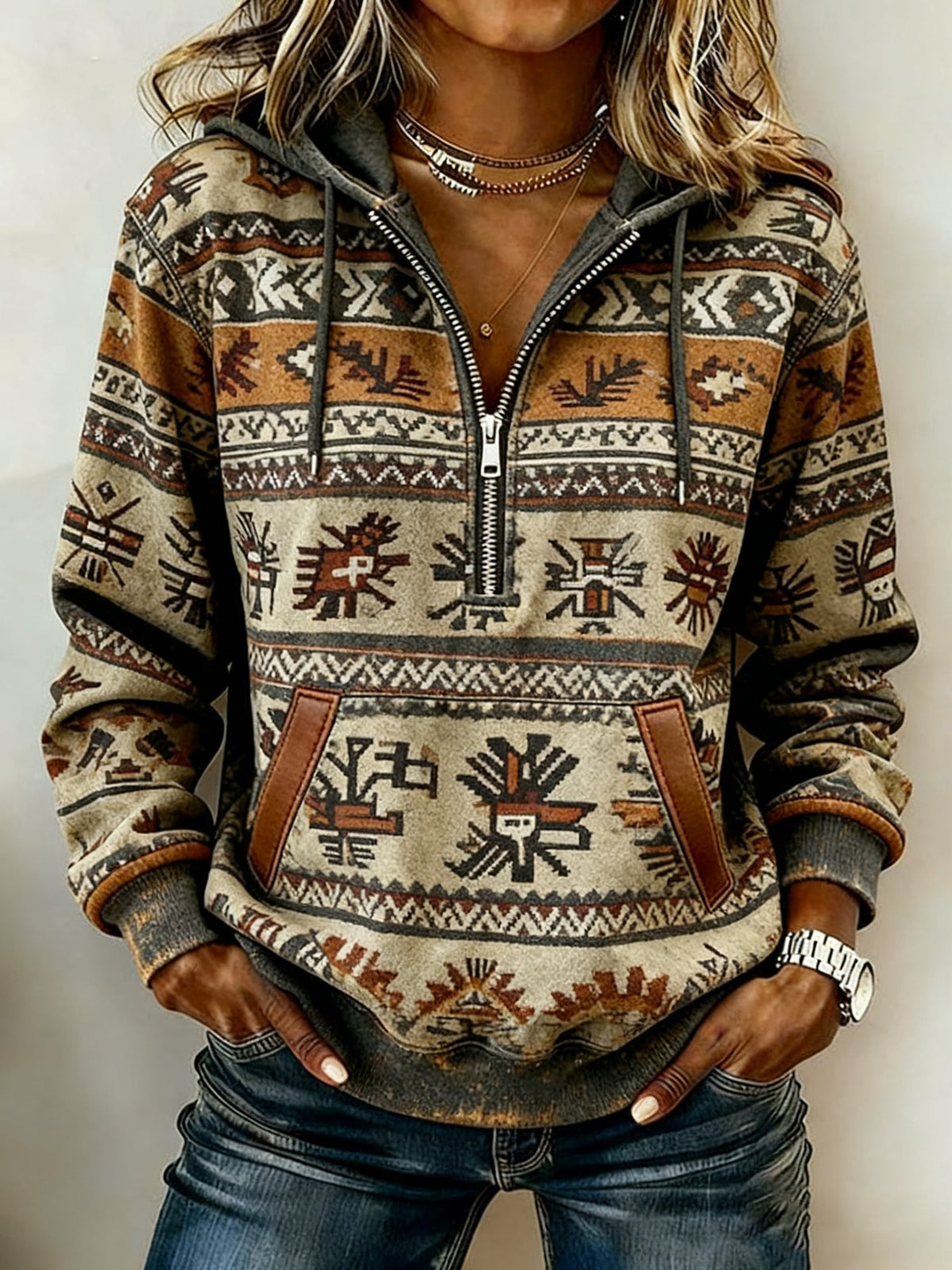 Sweat à capuche décontracté imprimé western vintage pour femmes