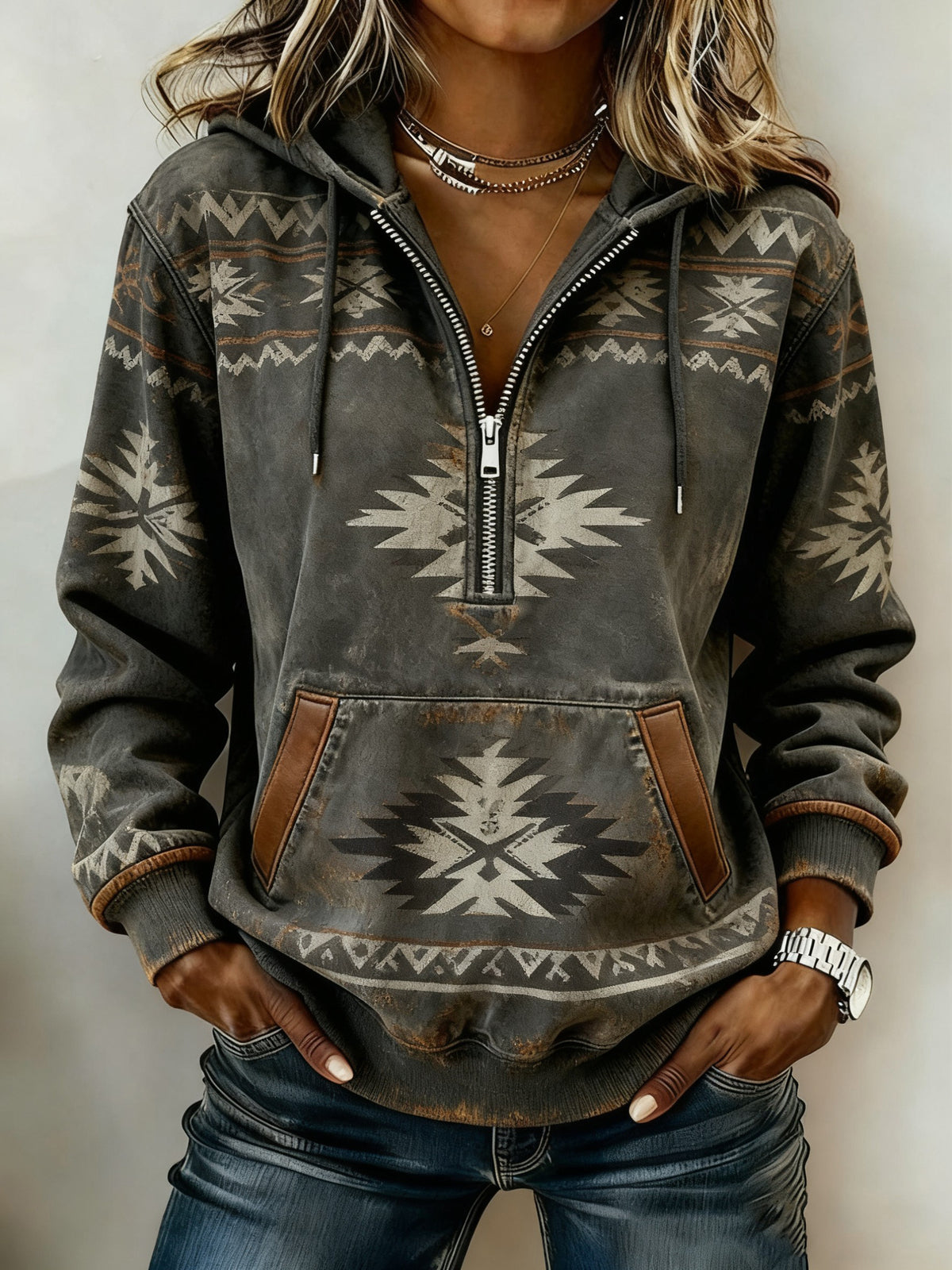 Sweat à capuche décontracté imprimé western vintage pour femmes