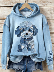 Denim Patchwork Art des femmes Lovely Dog Pattern Hoodie