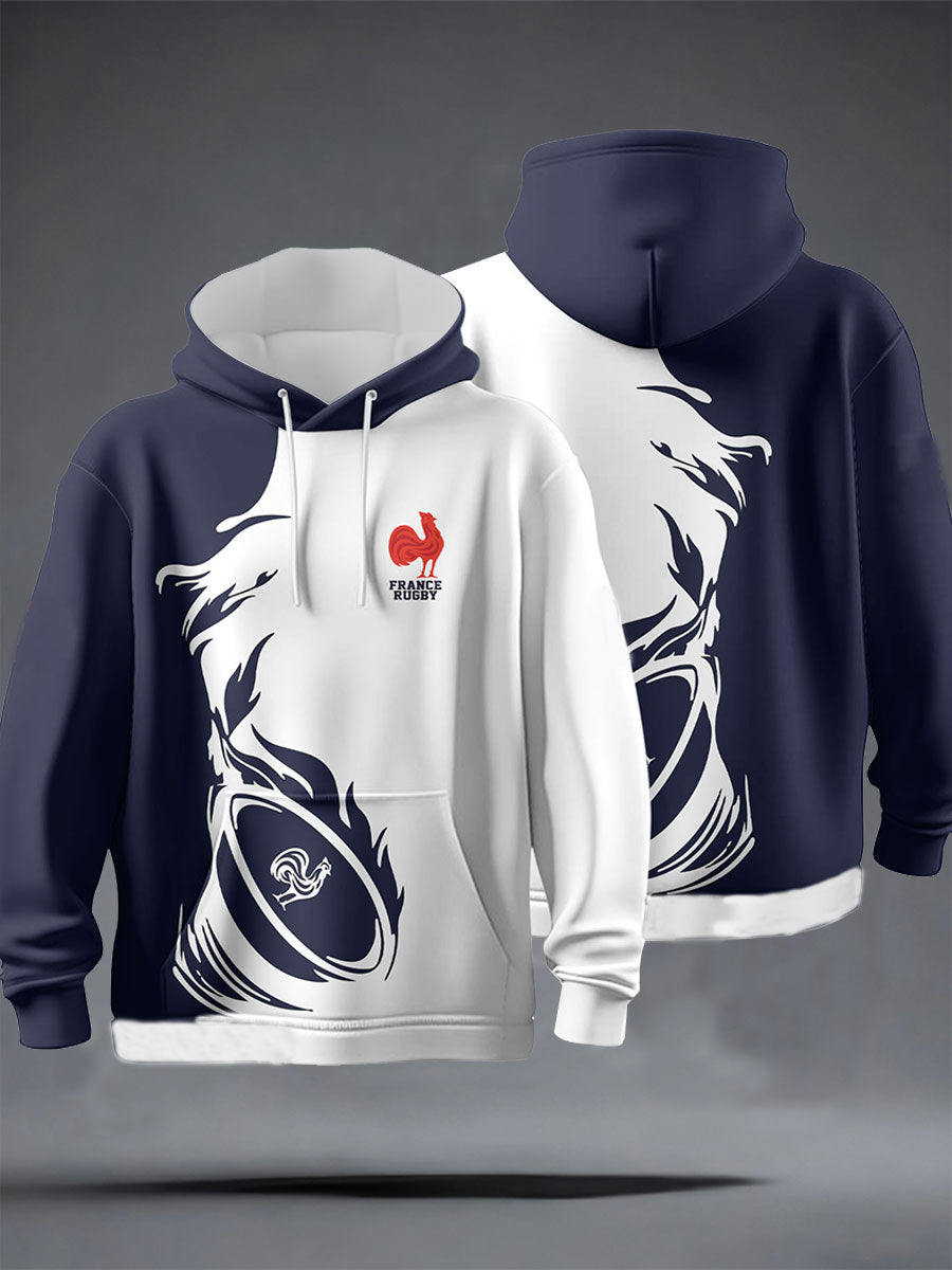 Sweat à capuche oversize à épaules dénudées avec poches France Rugby Homme