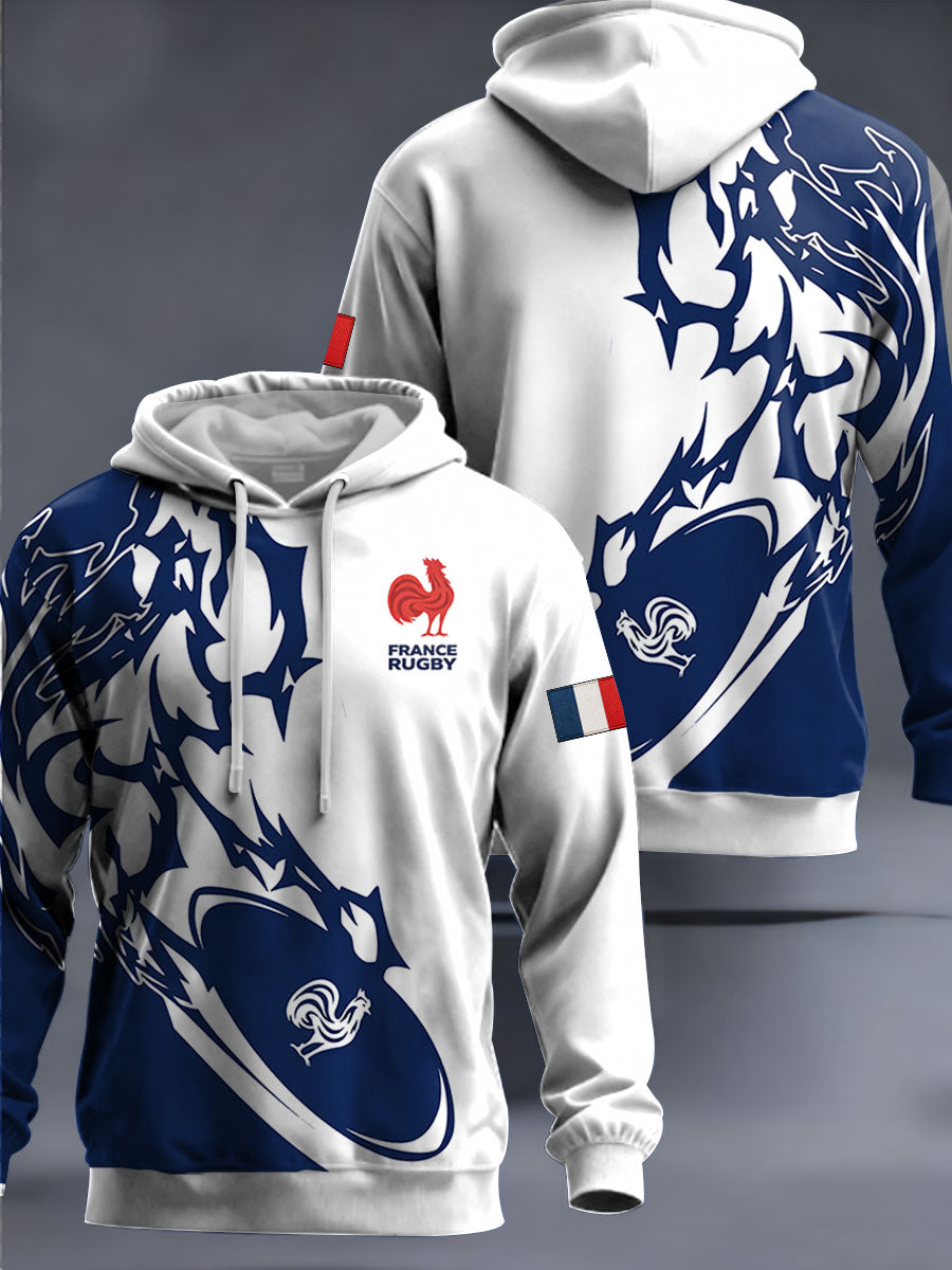 Sweat à capuche surdimensionné France Rugby à épaules tombantes Homme