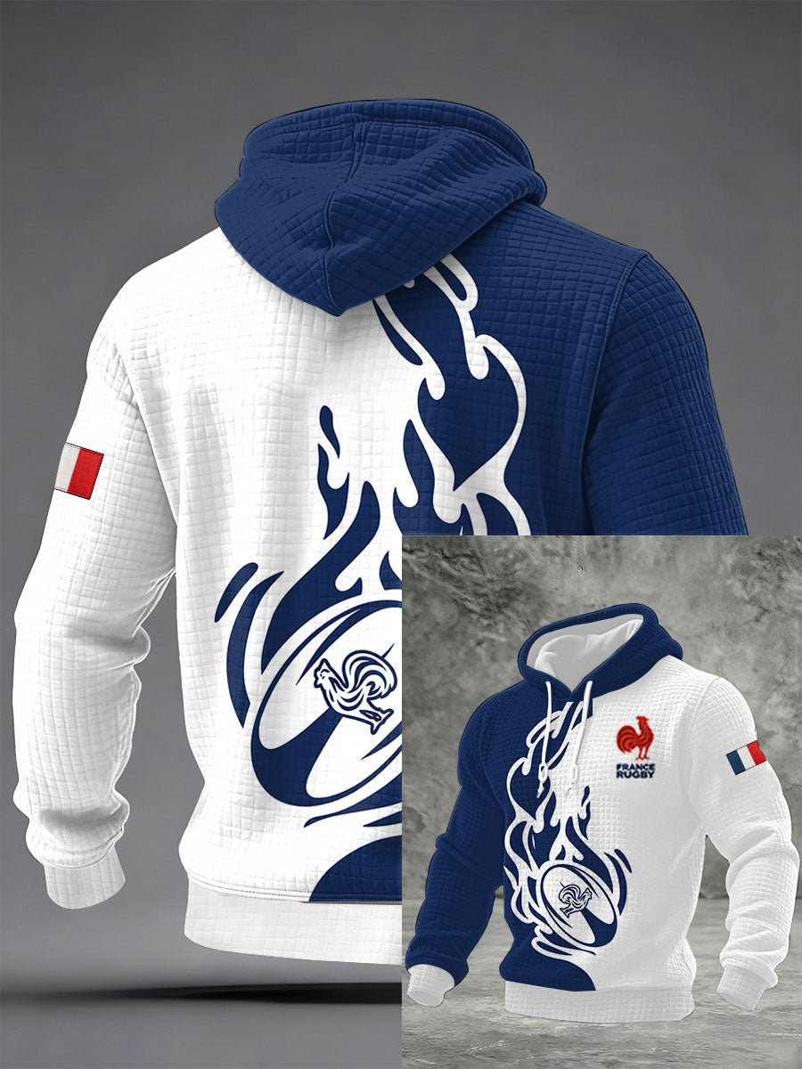 Chandail à capuchon à carreaux France Rugby en coton pour homme