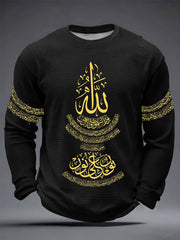 T-shirt à manches longues inspiration calligraphie Waffle pour hommes