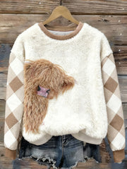 Mignon Highland Vache Plaid Imprimer Flanelle Casual Sweatshirt Femme