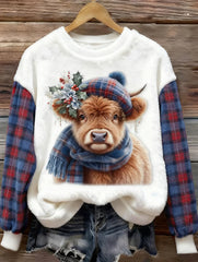 Mignon Highland Vache Plaid Imprimer Flanelle Casual Sweatshirt Femme