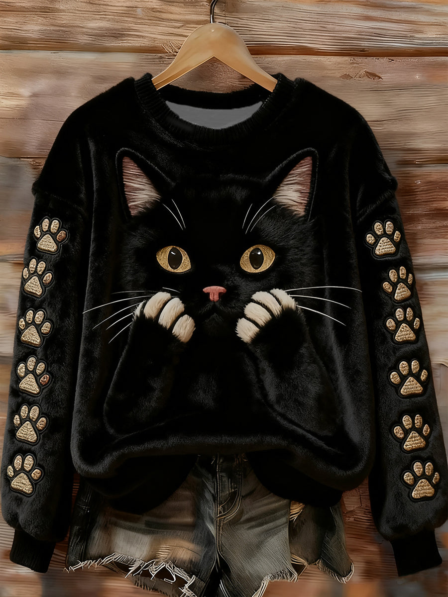 Sweat à capuche Funny Cat en flanelle pour femme