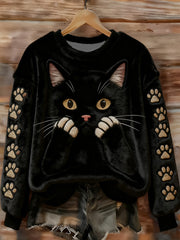 Sweat à capuche Funny Cat en flanelle pour femme