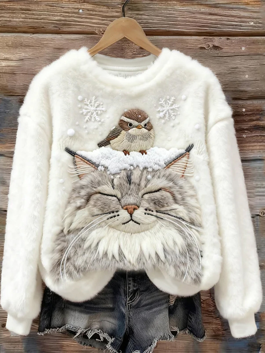 Chandail à capuchon Bird & Cat In The Snow Cozy en flanelle pour femme
