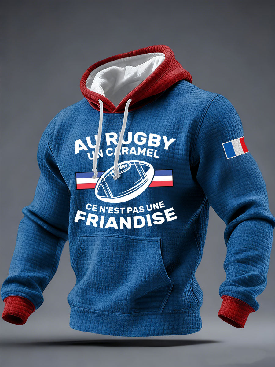 Chandail à capuchon Carreaux Au Rugby Un Caramel en coton Homme