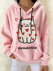 Sweat à capuche en flanelle pour femme Saint Valentin Cat Meowentine