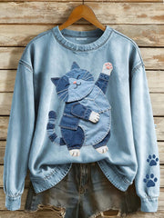 Motif de chat drôle des femmes Patchwork Art Sweatshirt