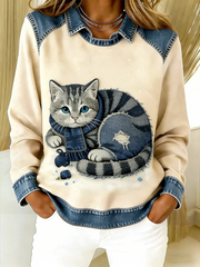 Rétro Animal Art Imprimer confortable régulière Sweatshirt des femmes