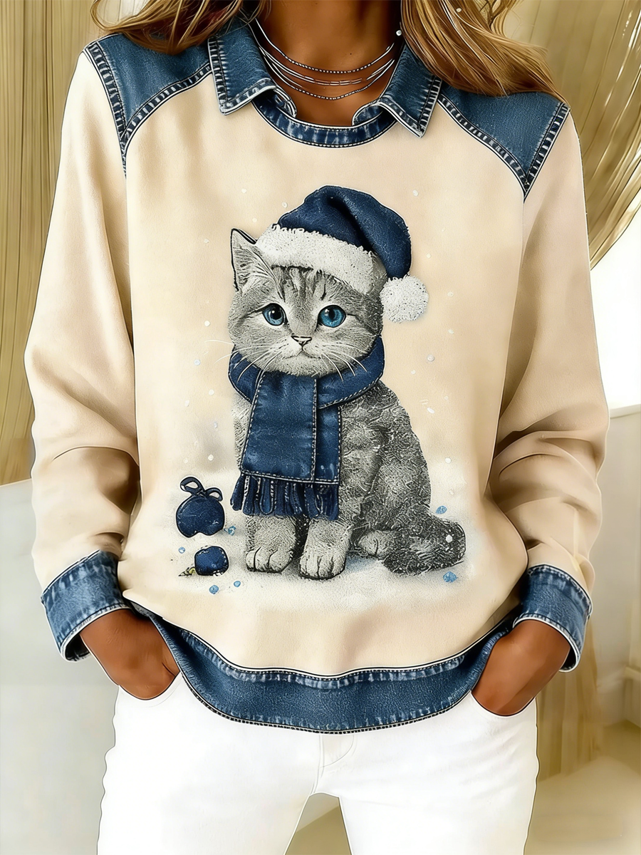 Retro Animal Art Print Sweat-shirt confortable pour femmes