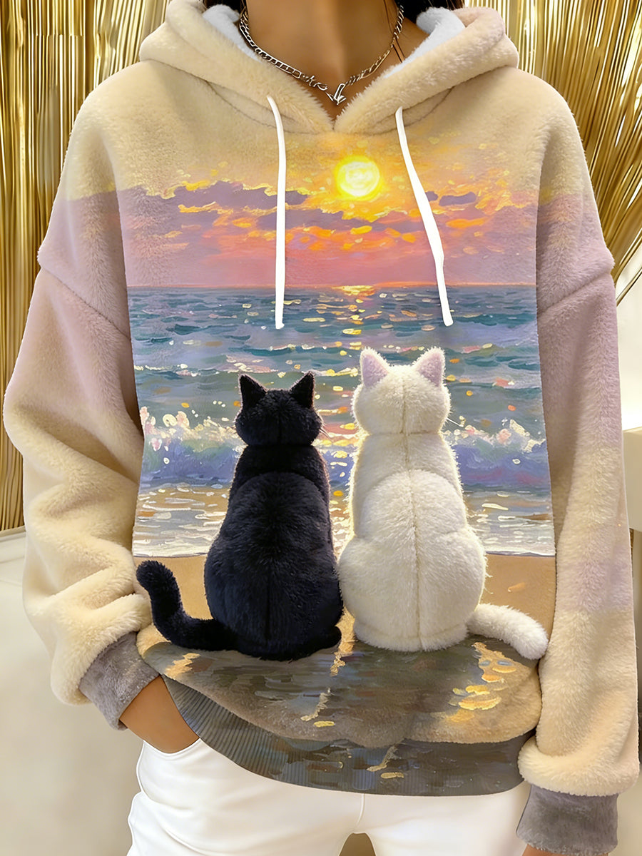 Sweat à capuche en flanelle Cute Cats Femme