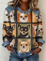 Top patchwork en denim imprimé Chihuahua pour femmes