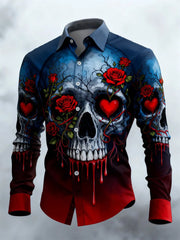 Chemise à manches longues Retro Valentines Day Skull Homme