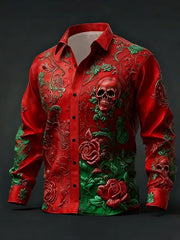 Chemise à manches longues Retro Valentines Day Skull Homme