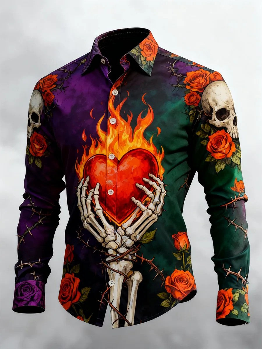 Chemise à manches longues Retro Valentines Day Skull Homme