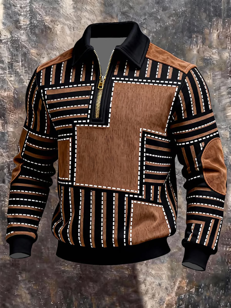 Sweat-shirt à revers en patchwork vintage pour hommes