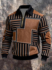 Sweat-shirt à revers en patchwork vintage pour hommes