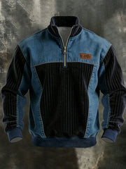 Sweat-shirt Homme Vintage Patchwork Quarter Zip