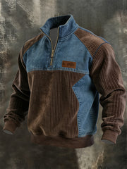 Sweat-shirt Homme Vintage Patchwork Quarter Zip