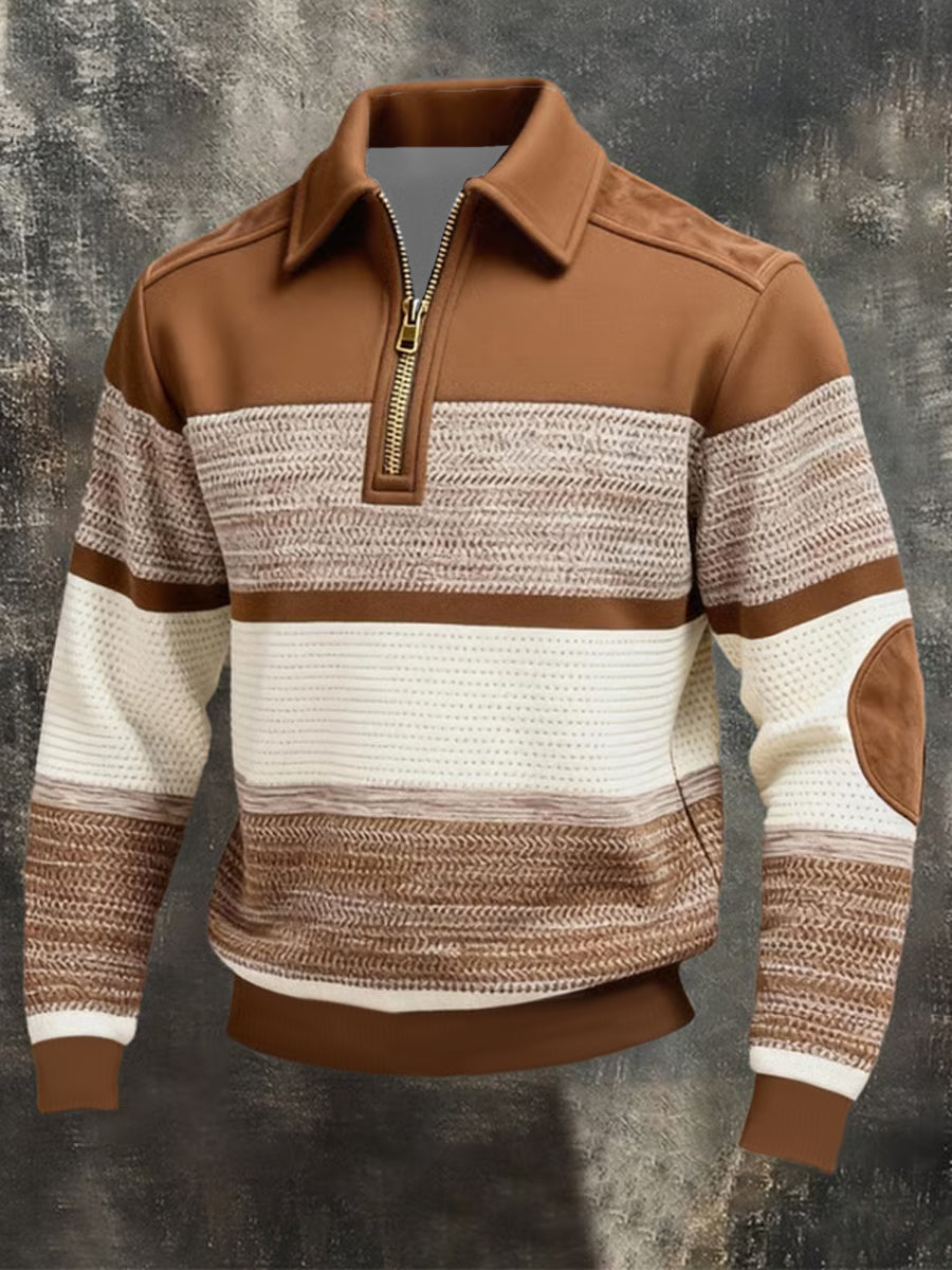 Sweat-shirt à revers en patchwork vintage pour hommes